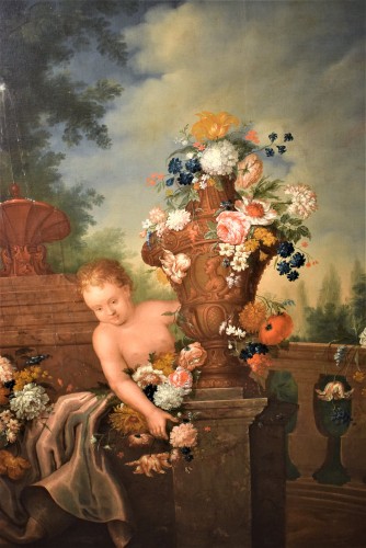 XVIIIe siècle - Nature morte de fleurs dans un jardin - Antonio Rapous (1733-1819)